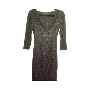 Lauren Ralph Lauren Dark Grey Lace Sequin Dress Size 2 Flattering Fit
